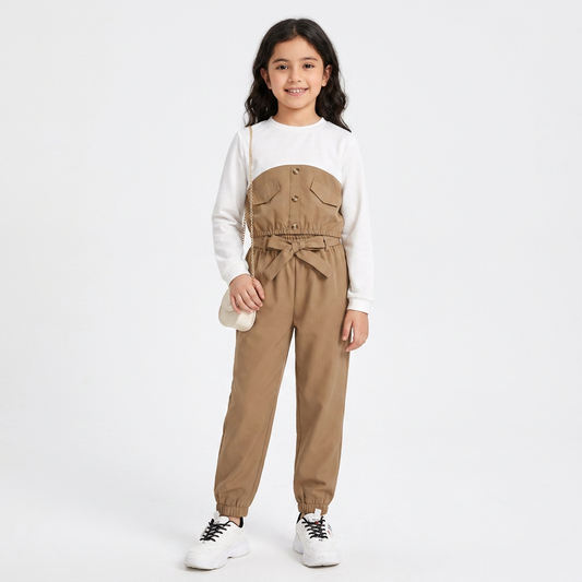 Camel : Kids Beige Button-Front Jumpsuit