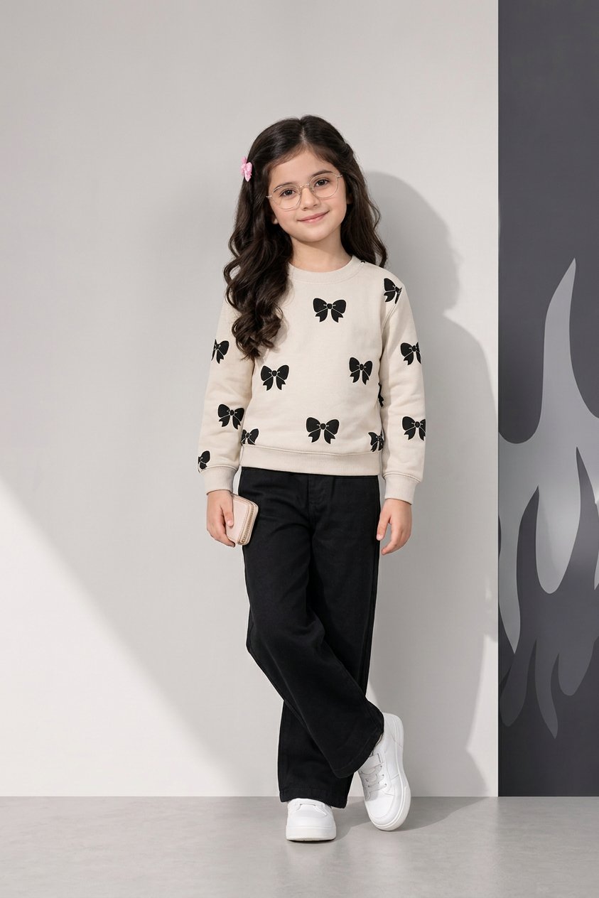 Girls Beige & Black Elegance Tracksuit
