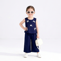Navy Blue : Girls Stylish Sleeveless Top & Wide-Leg Pants Co-Ord Set