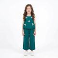 Green : Girls Stylish Sleeveless Top & Wide-Leg Pants Co-Ord Set