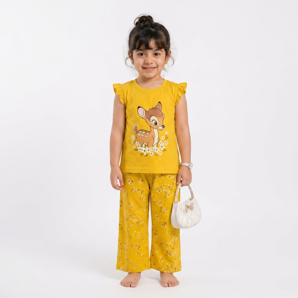 YELLOW CUTE GIRL CHOICE PRINTED KIDS WEAR