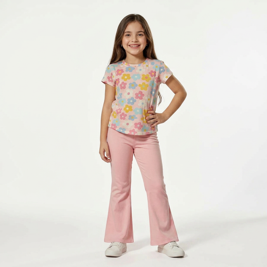 New Pink Daisy Flower Printed Kids Wear