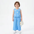 Sky Blue : Girls Stylish Sleeveless Top & Wide-Leg Pants Co-Ord Set