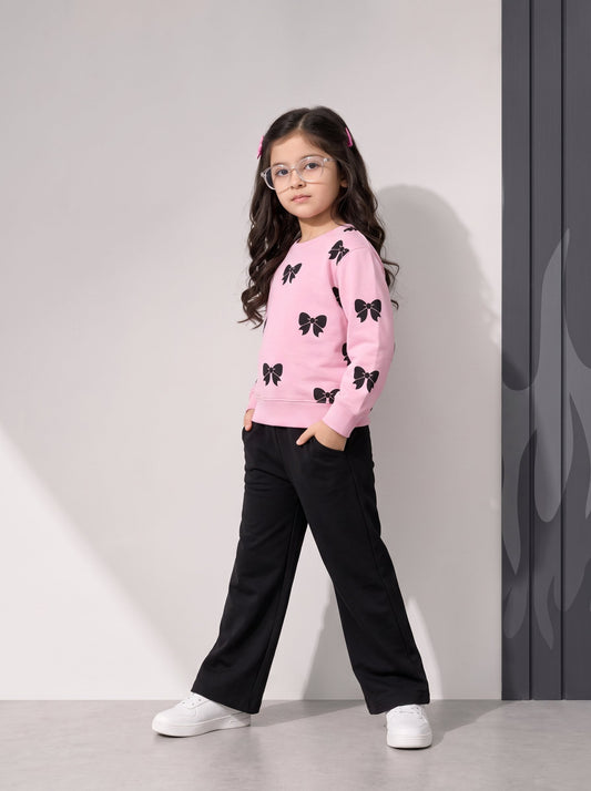 Girls Pink & Black Charm Tracksuit