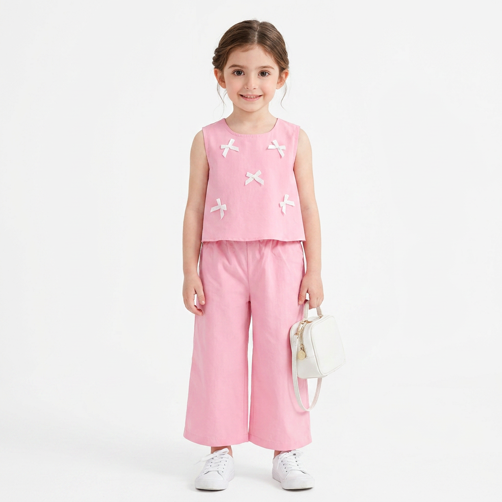 BABY PINK Girls Stylish Sleeveless Top & Wide-Leg Pants Co-Ord Set