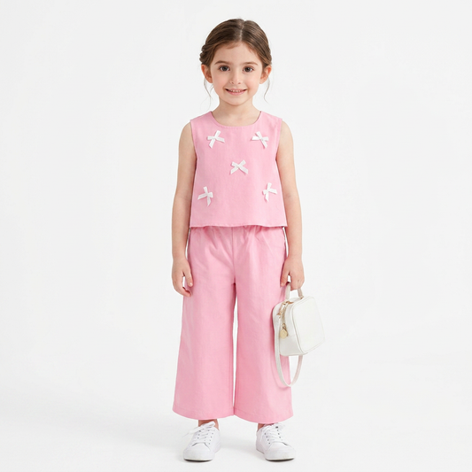 BABY PINK Girls Stylish Sleeveless Top & Wide-Leg Pants Co-Ord Set