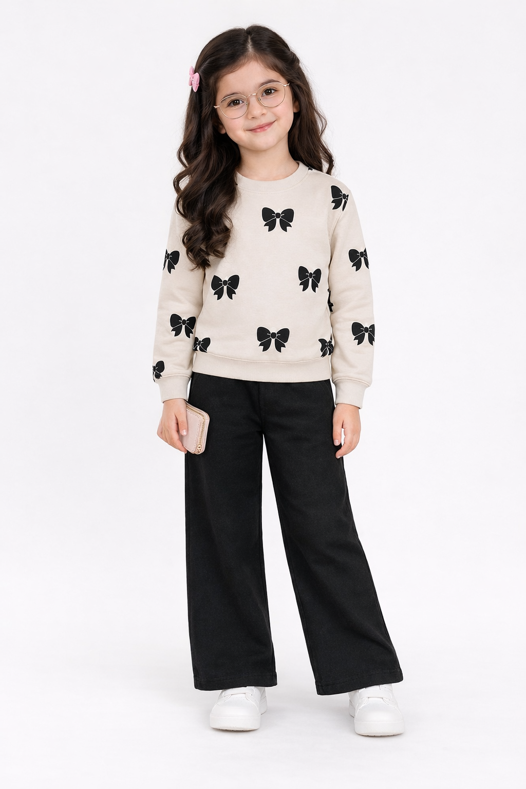 Girls Beige & Black Elegance Tracksuit