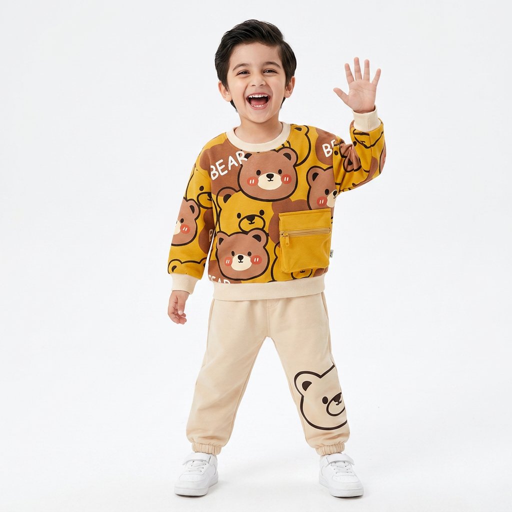 Yellow bear pocket style tracksuit set