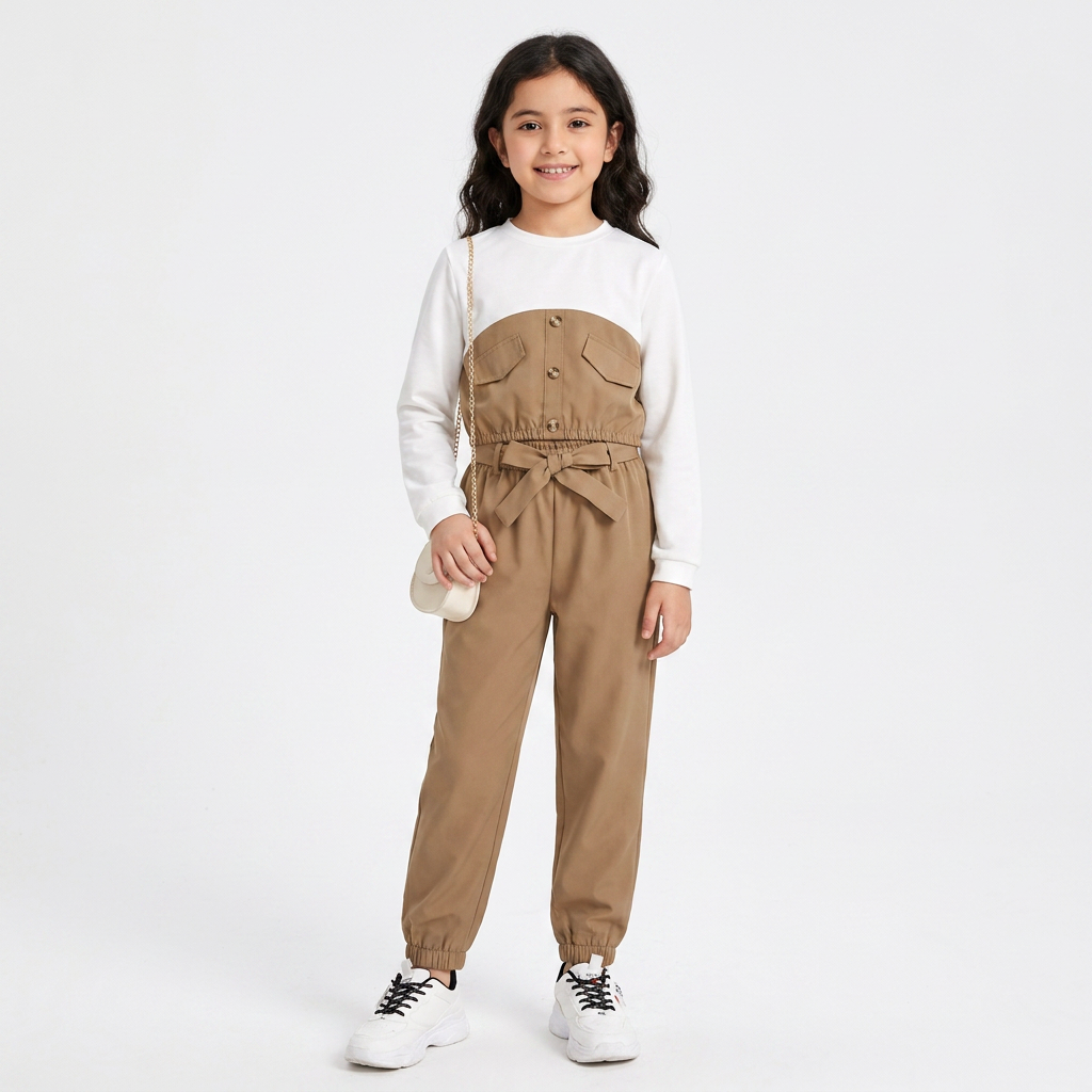Camel : Kids Beige Button-Front Jumpsuit
