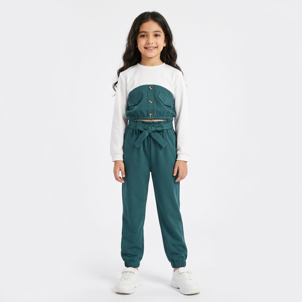 Dark Teal : Kids Beige Button-Front Jumpsuit