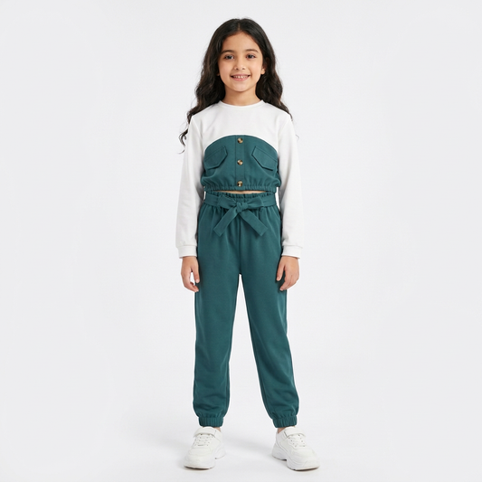 Dark Teal : Kids Beige Button-Front Jumpsuit