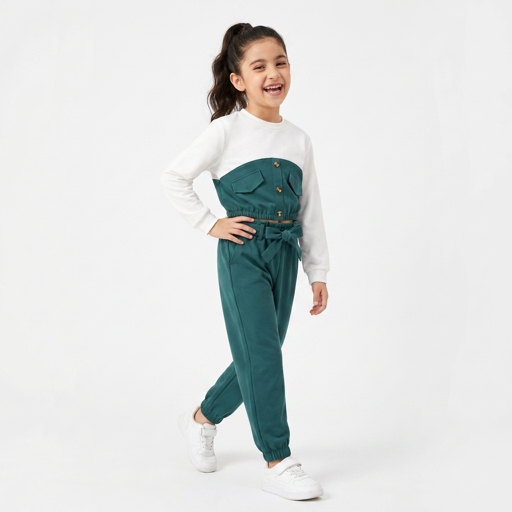 Dark Teal : Kids Beige Button-Front Jumpsuit