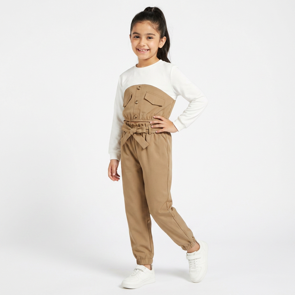 Camel : Kids Beige Button-Front Jumpsuit