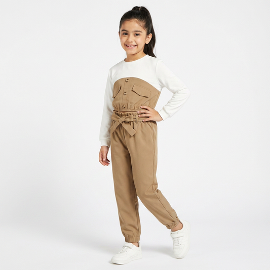 Camel : Kids Beige Button-Front Jumpsuit