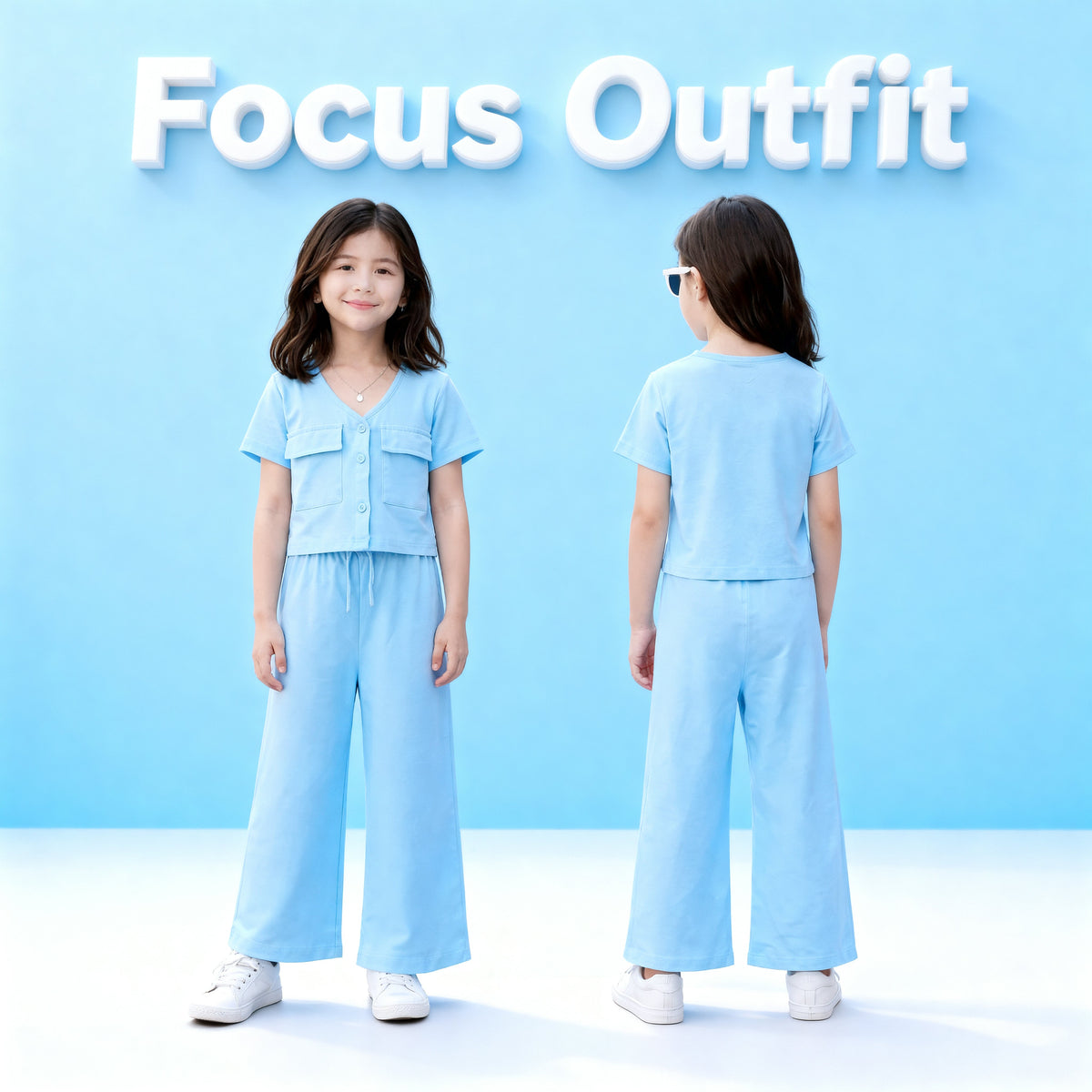 SKY BLUE TWO SIDE POCKET STYLE KIDS DRESS