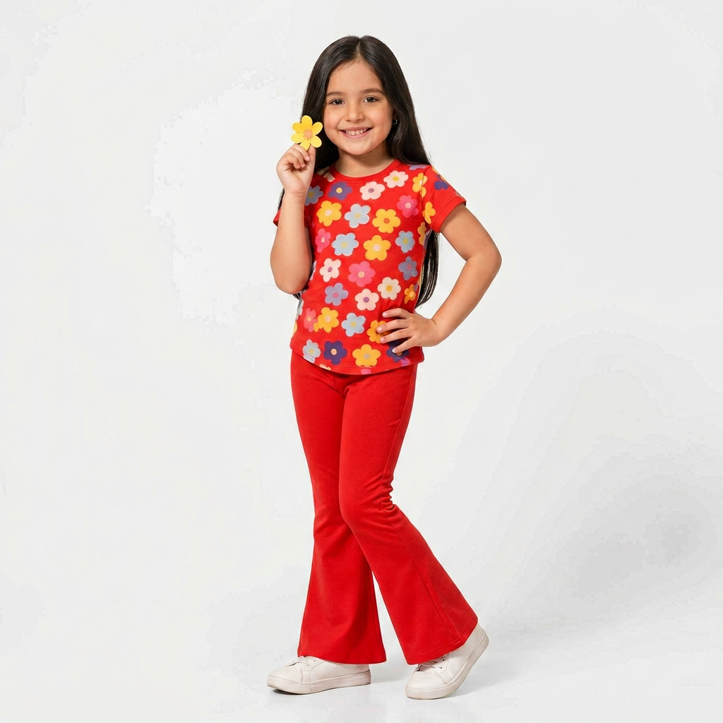New Red Daisy Flower Printed Kids Wear