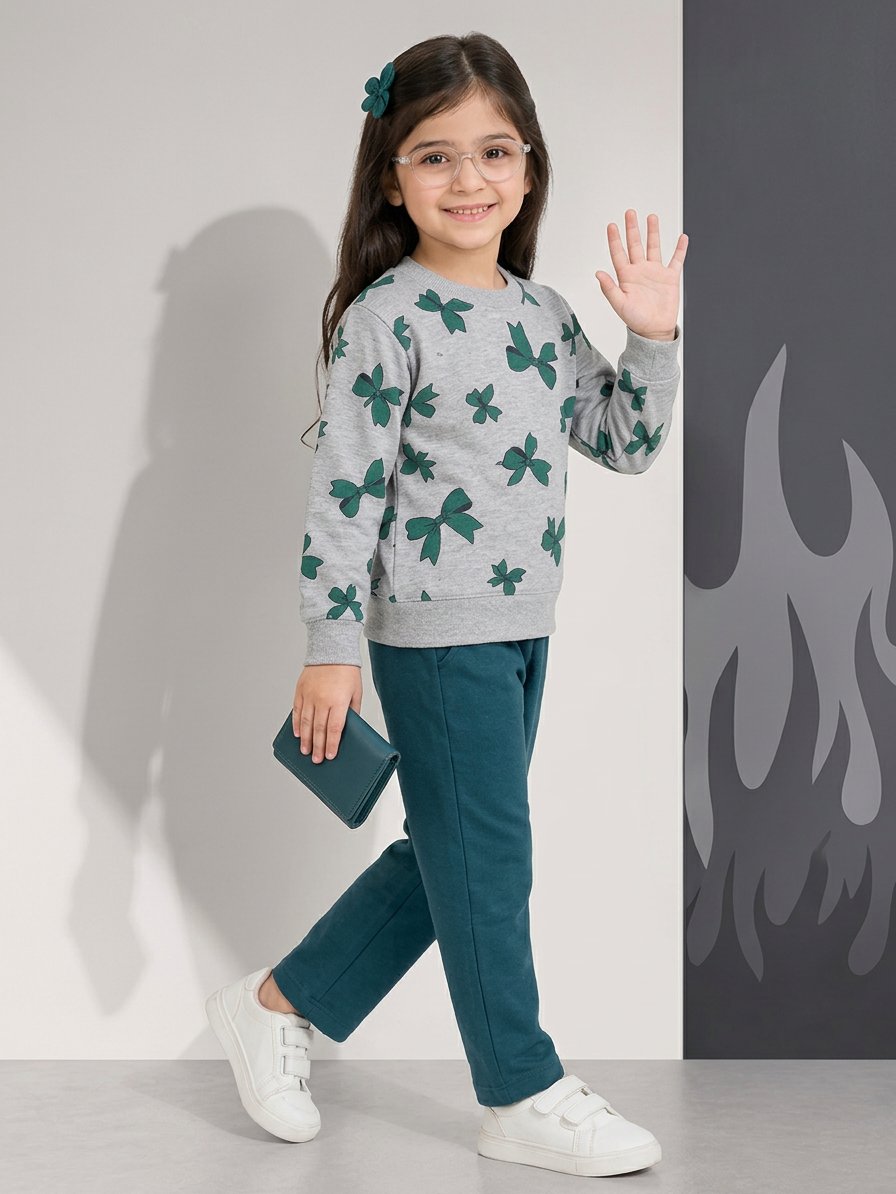 Girls Teal Charm Fleece Tracksuit