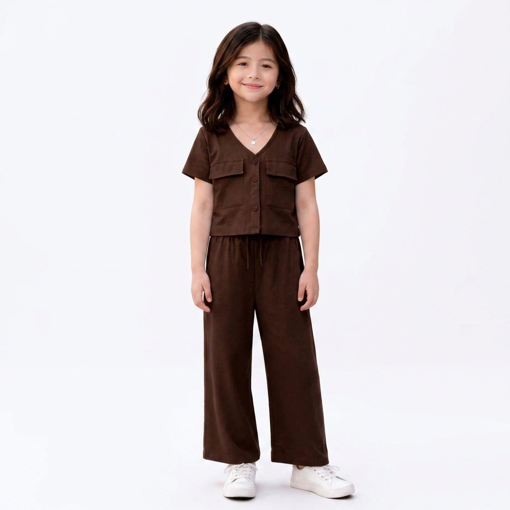 BROWN TWO SIDE POCKET STYLE KIDS DRESS