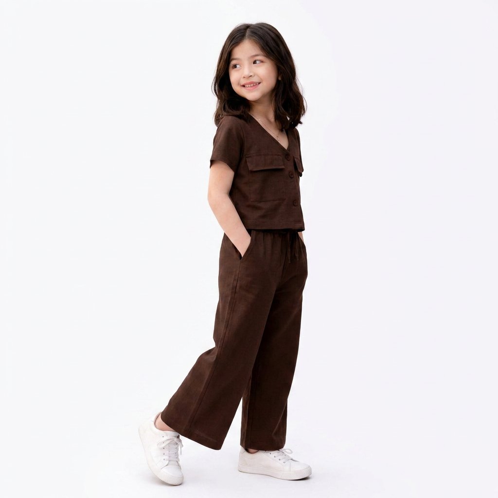 BROWN TWO SIDE POCKET STYLE KIDS DRESS