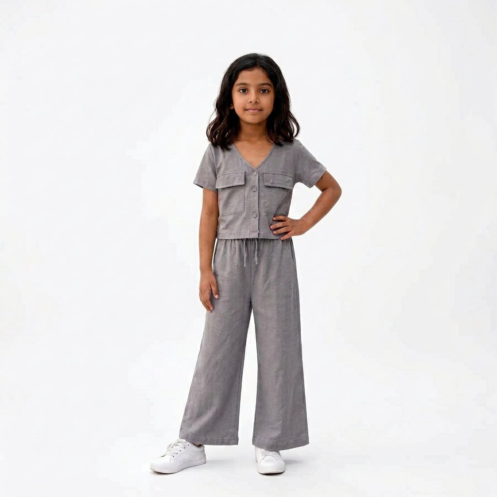 GRAY TWO SIDE POCKET STYLE KIDS DRESS