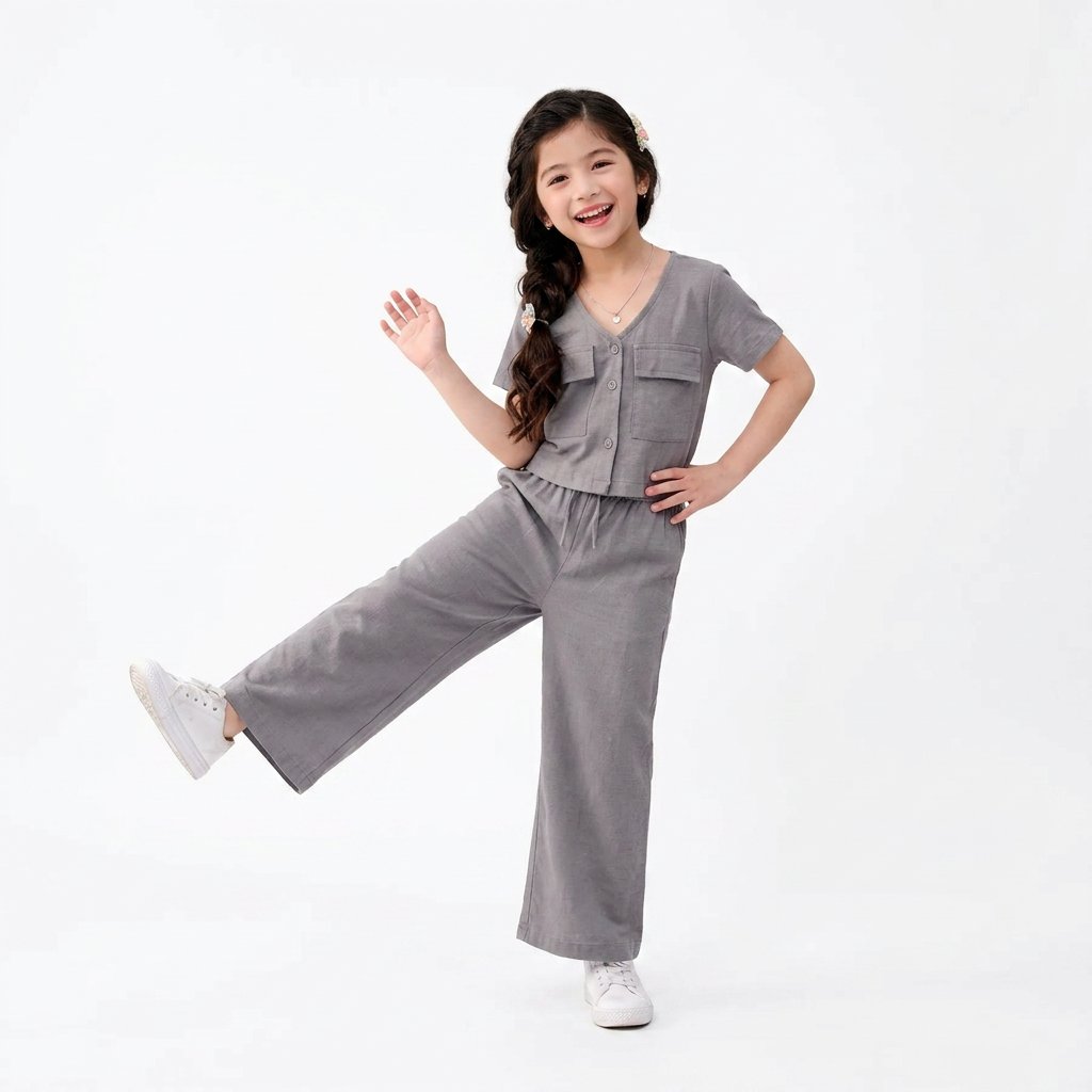 GRAY TWO SIDE POCKET STYLE KIDS DRESS
