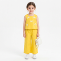 YELLOW Girls Stylish Sleeveless Top & Wide-Leg Pants Co-Ord Set